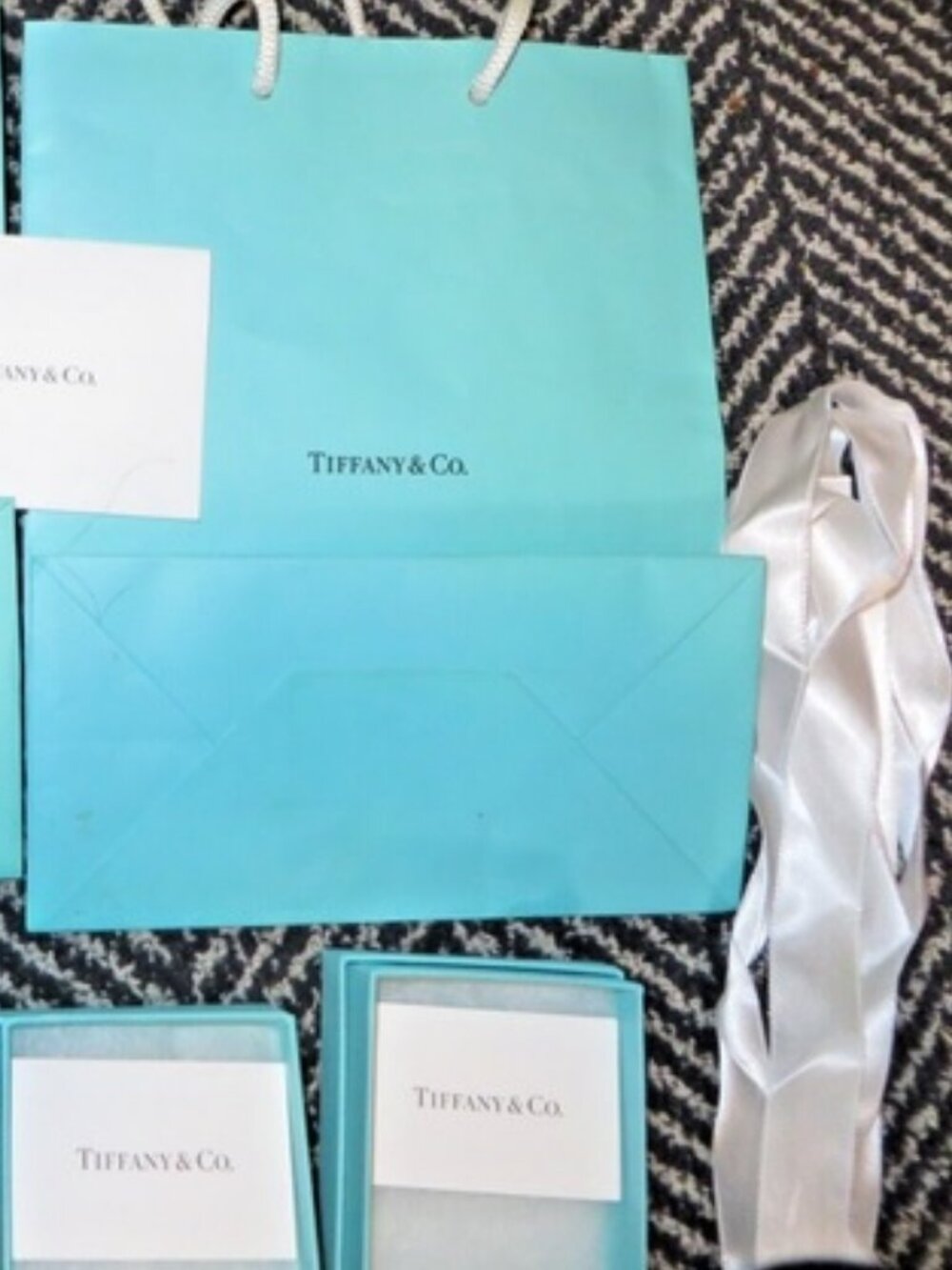 Tiffany Gift Bags, Boxes, Pouches, Ribbon Lot (12 piece) Empty packing